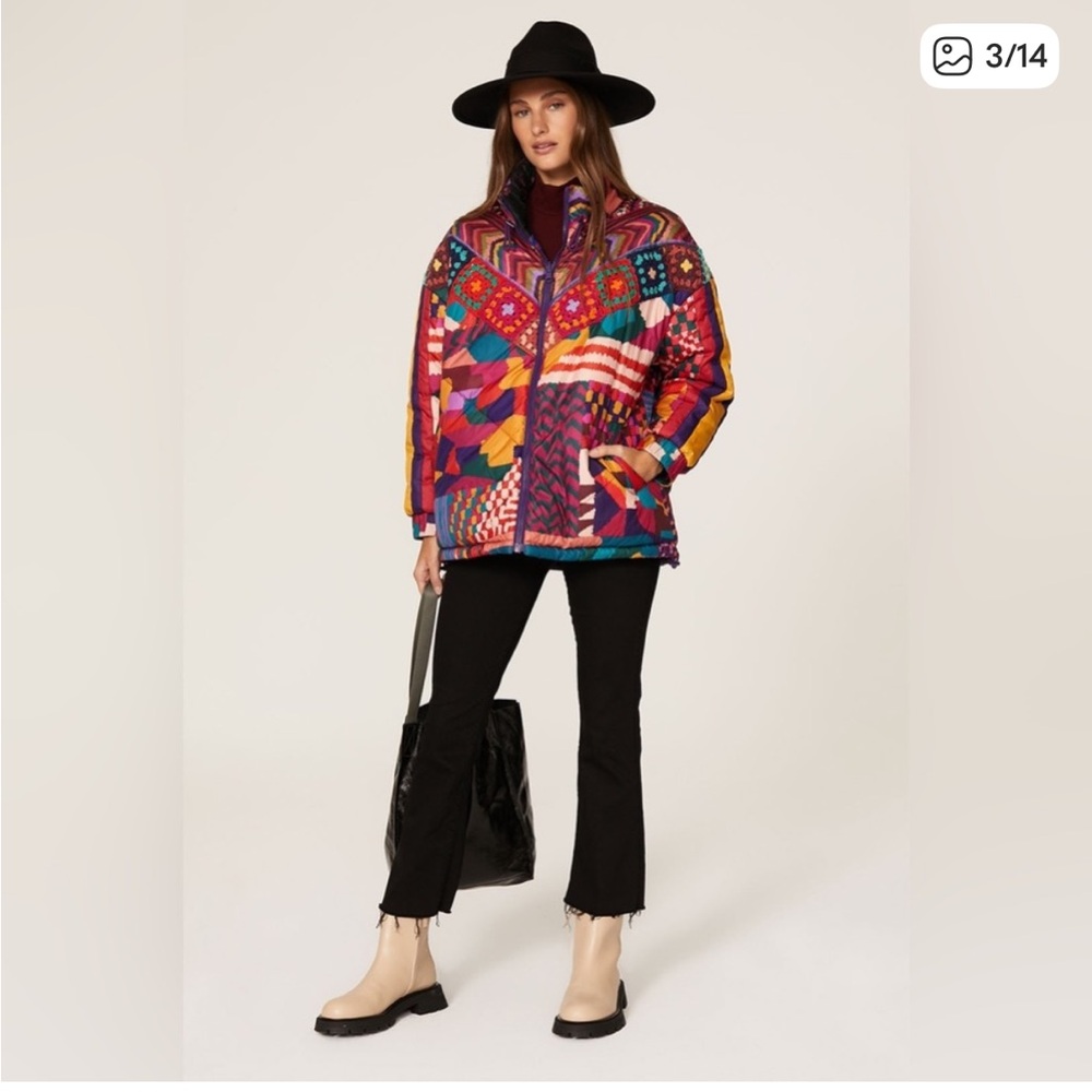 Stunning Farm Rio Crochet Patchwork Colorful Jacket